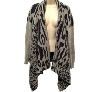 Patricia Luca Milano Waterfall Front Open Cardigan Sweater Animal Print S/M